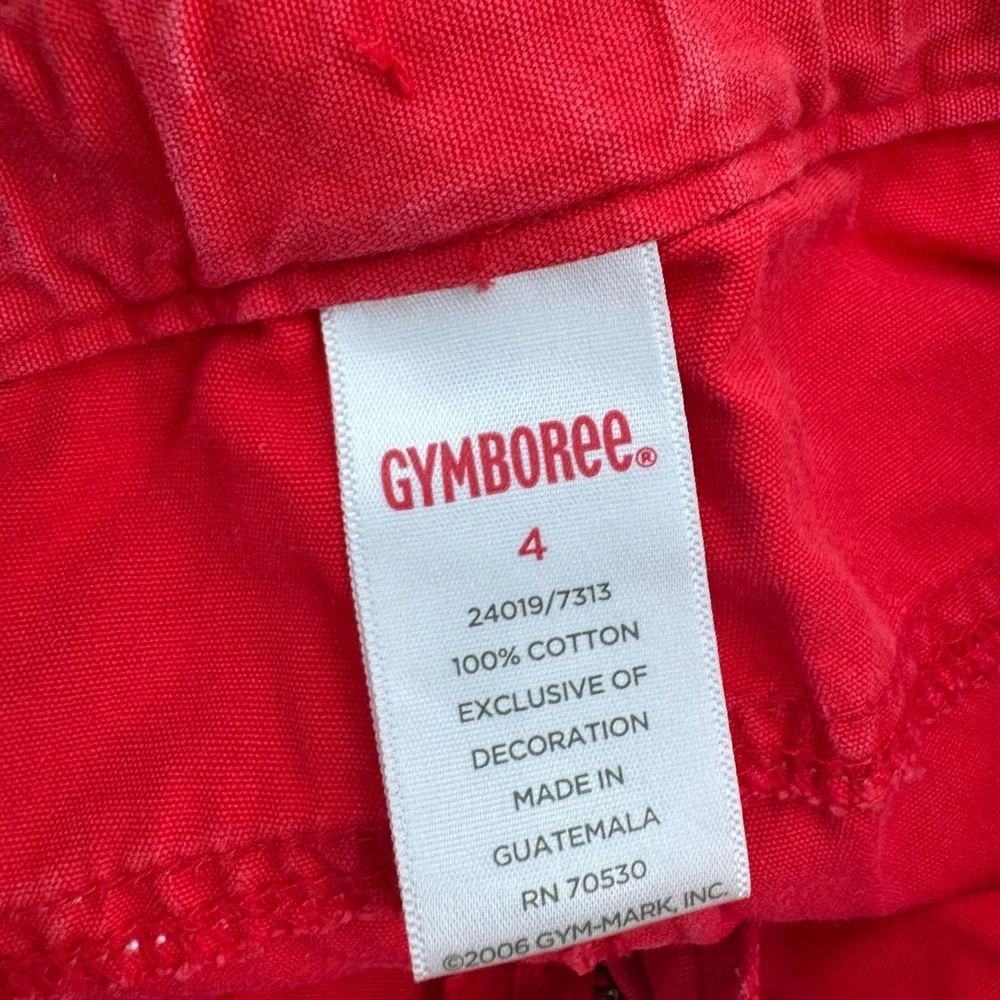 Vtg Y2K Gymboree Flare Pants Toddler Girls Size 4 Red Floral Embroidered Cotton